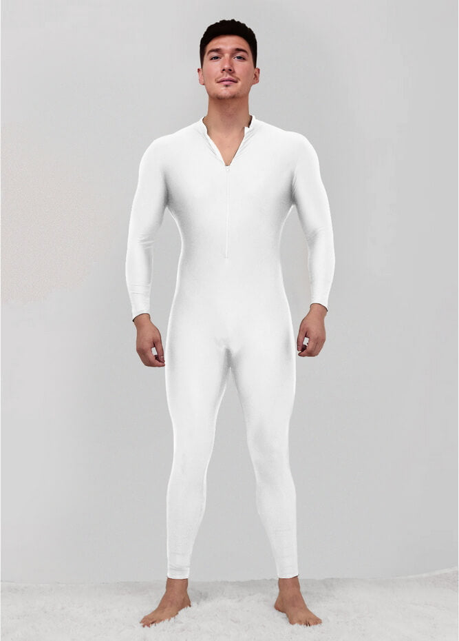 Mens Zip Front Spandex Long Sleeve Unitard