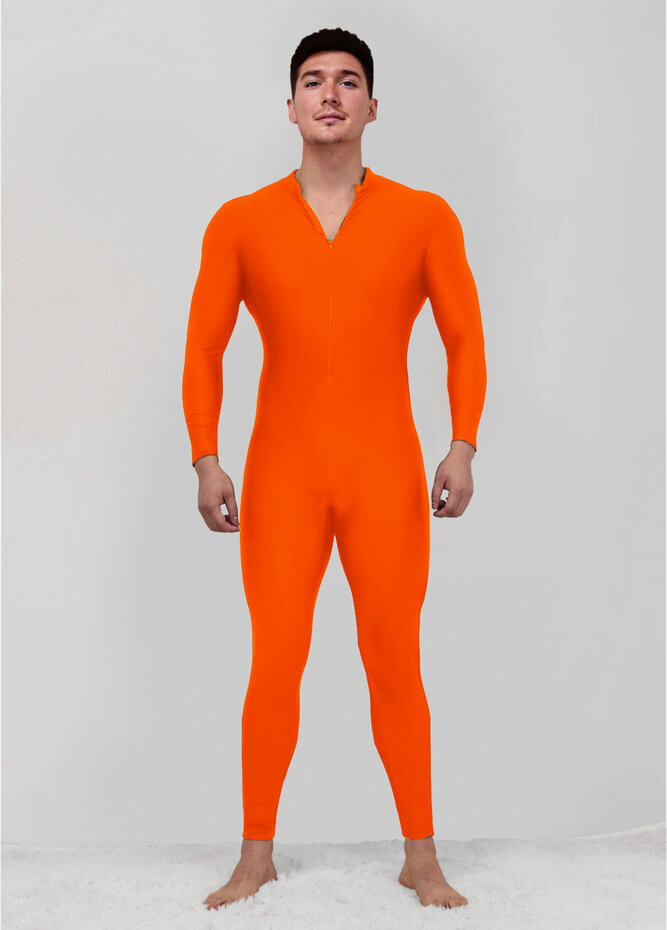 Mens Zip Front Spandex Long Sleeve Unitard