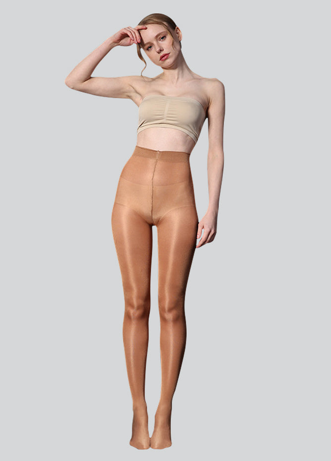Model wearing brown 50D reflective shaping pantyhose tights from Speerise