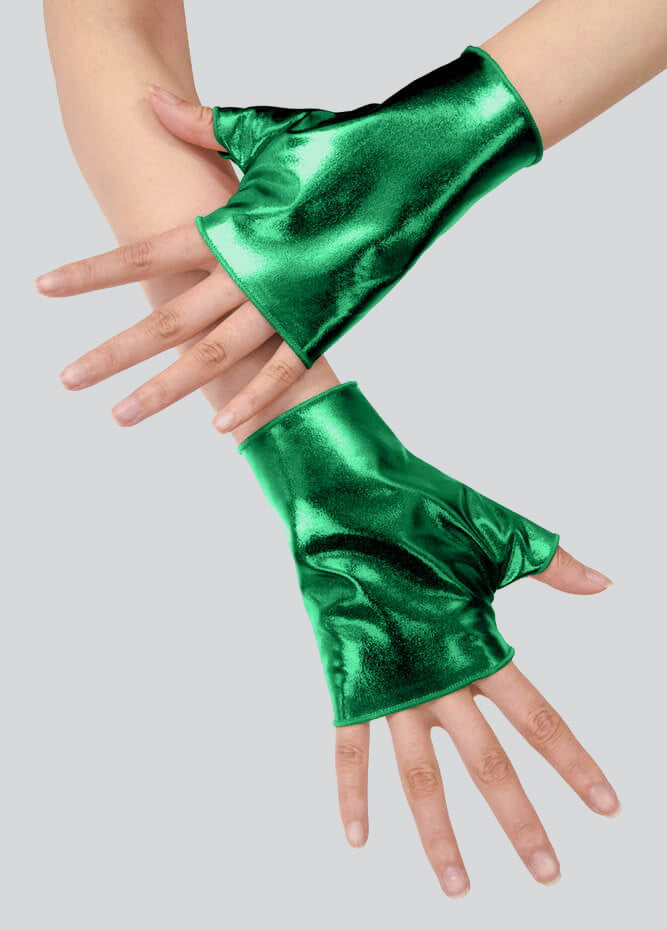 Shiny Metallic Fingerless Gloves for Women - 70s Disco & Space