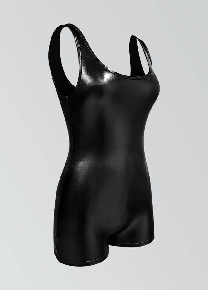 Womens Shiny Metallic Tank Short Unitard