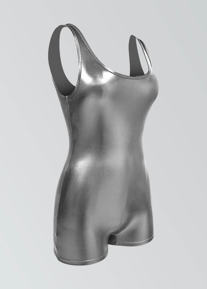 Womens Shiny Metallic Tank Short Unitard