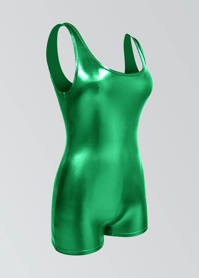 Womens Shiny Metallic Tank Short Unitard