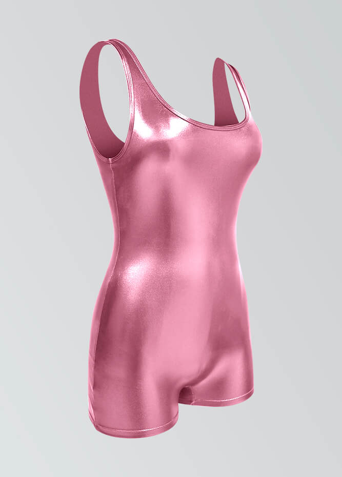 Womens Shiny Metallic Tank Short Unitard