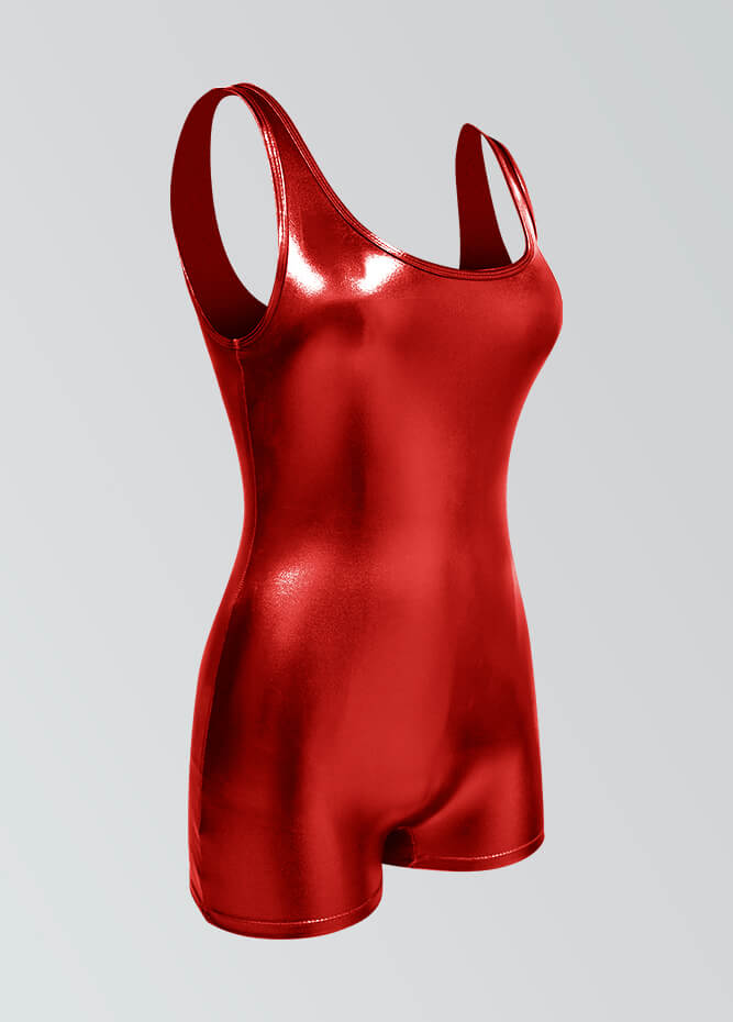 Womens Shiny Metallic Tank Short Unitard
