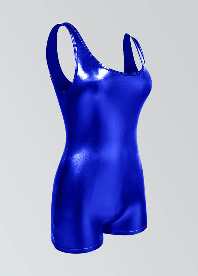 Womens Shiny Metallic Tank Short Unitard