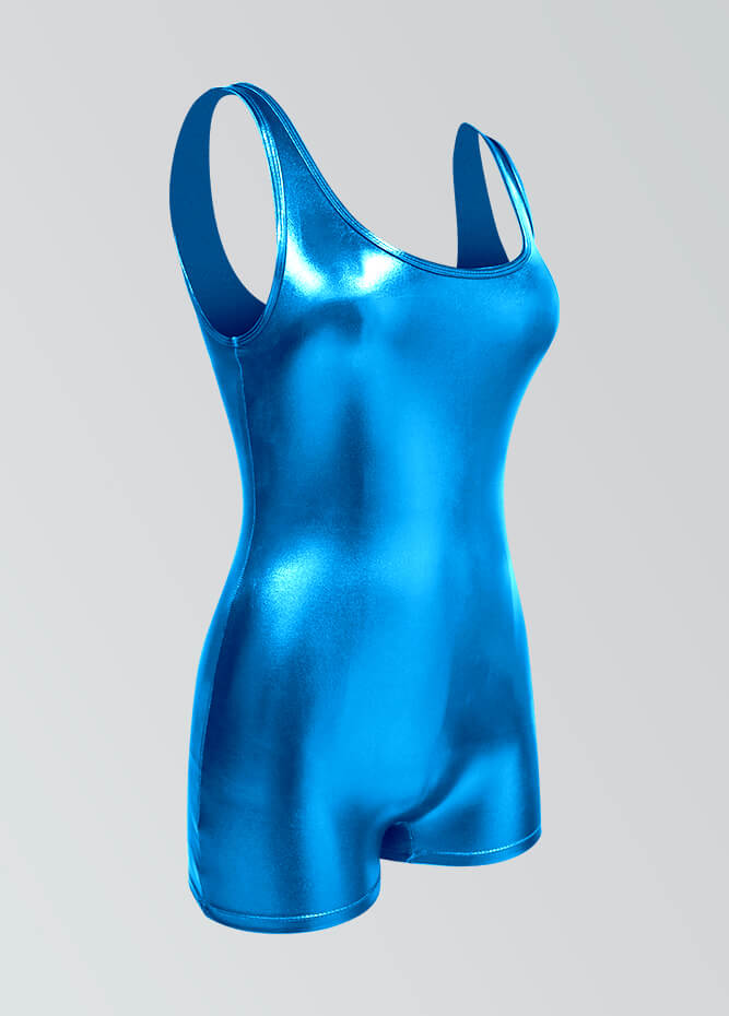 Womens Shiny Metallic Tank Short Unitard