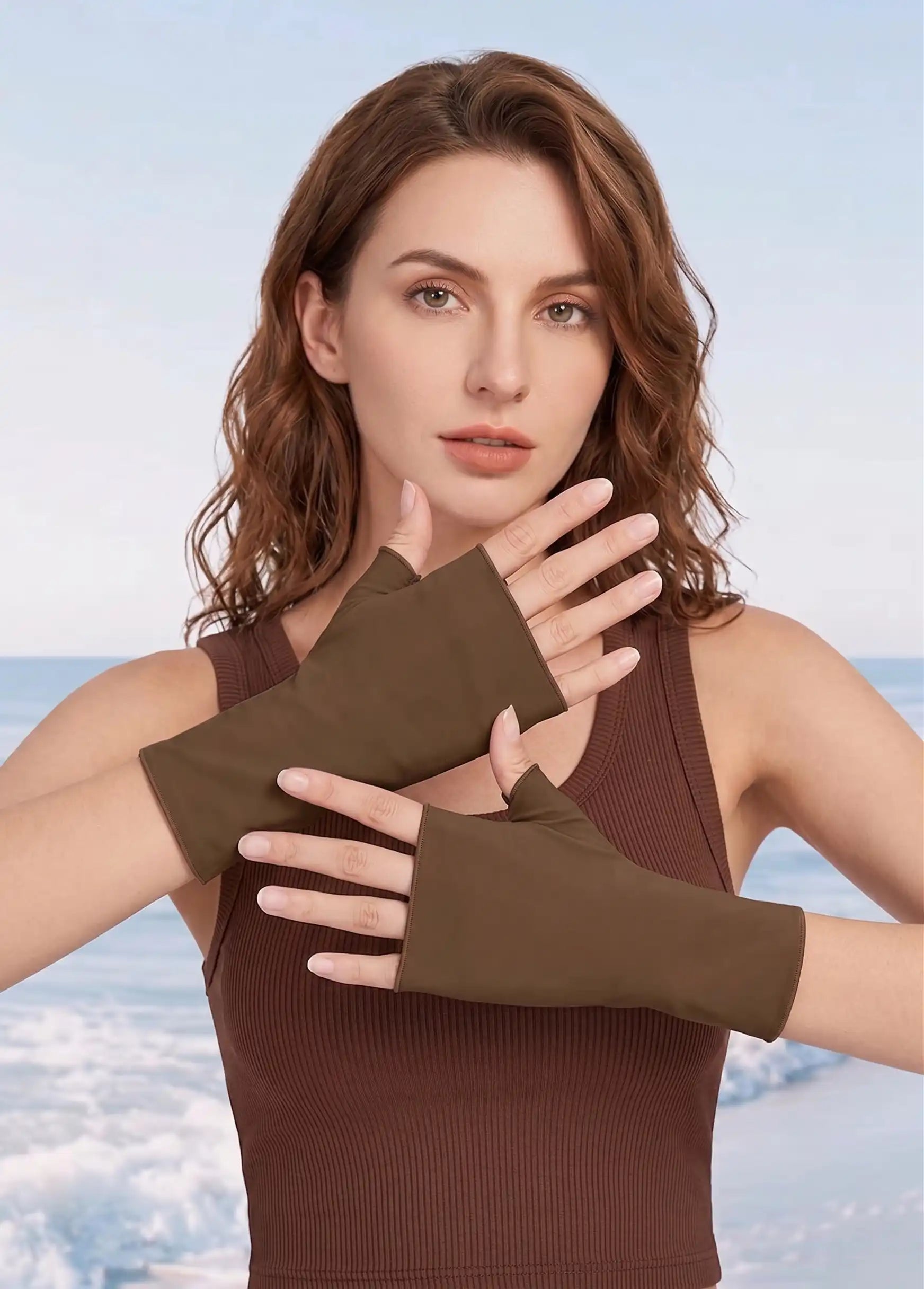 High-Stretch Spandex Fingerless Gloves | Matte Finger Loop Arm Sleeves