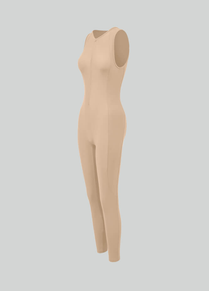 Spandex Sleeveless Zip Up Front Unitard Jumpsuit