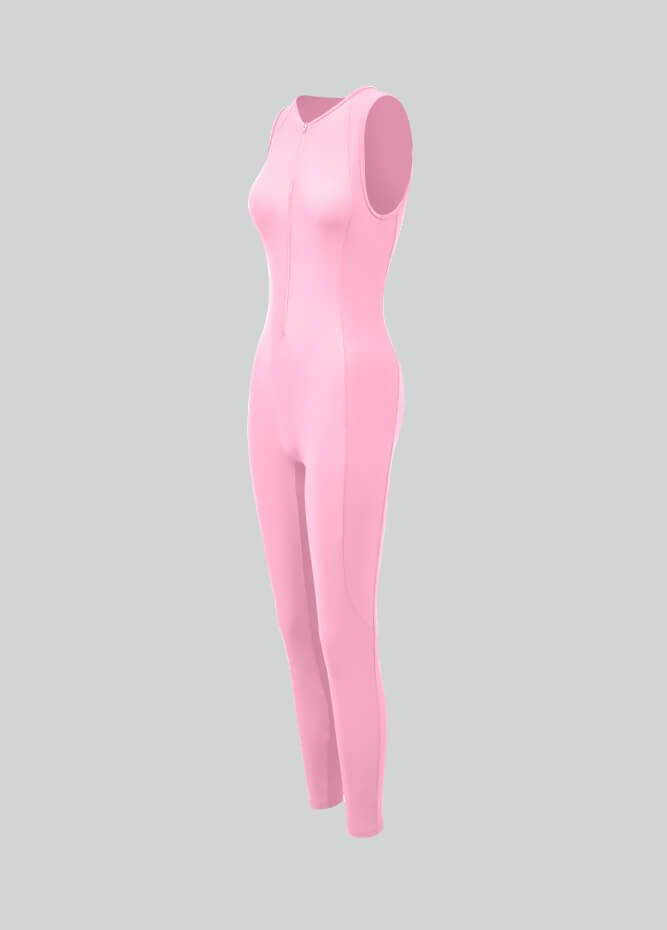 Spandex Sleeveless Zip Up Front Unitard Jumpsuit