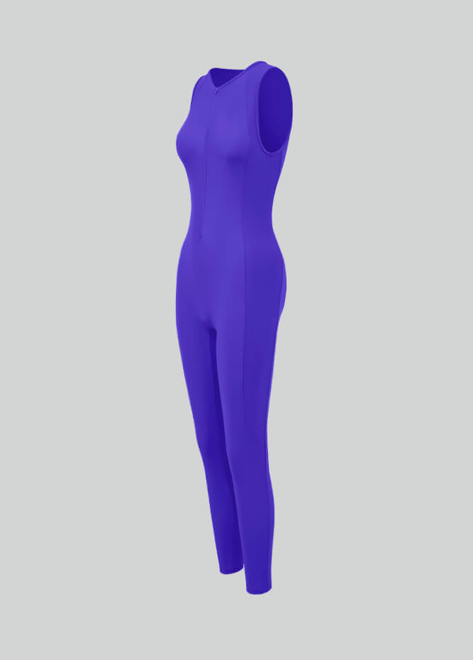 Spandex Sleeveless Zip Up Front Unitard Jumpsuit