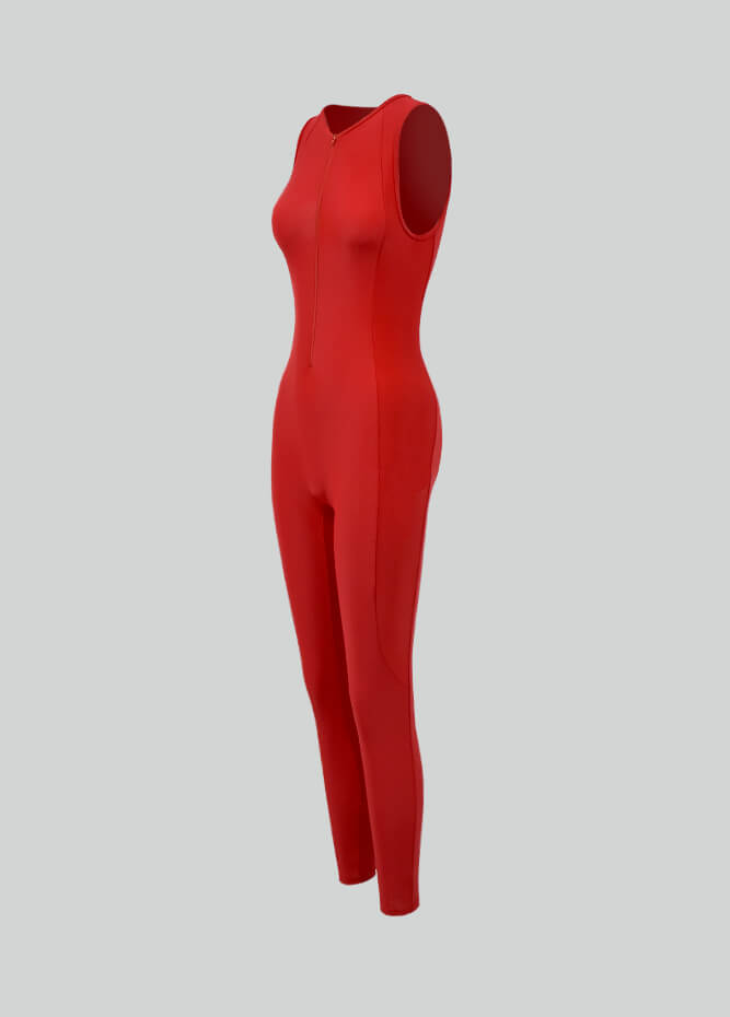 Spandex Sleeveless Zip Up Front Unitard Jumpsuit
