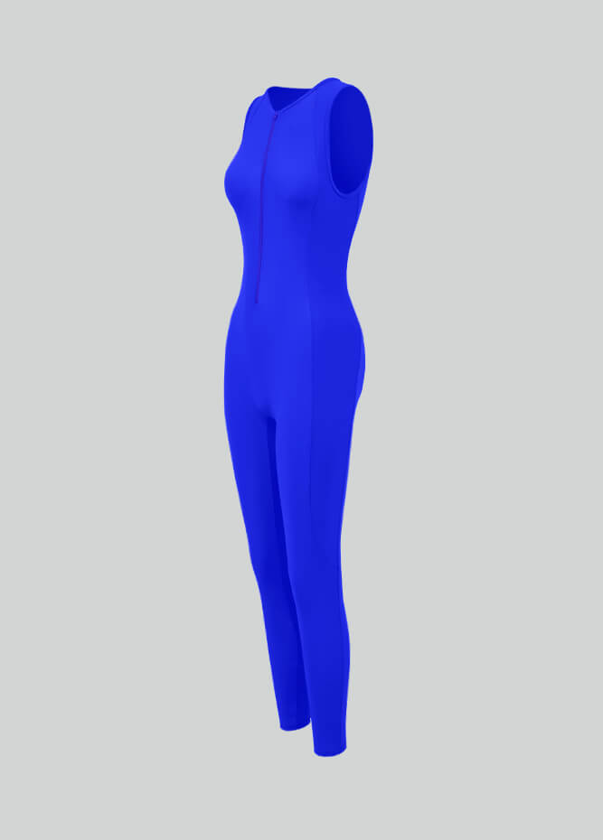 Spandex Sleeveless Zip Up Front Unitard Jumpsuit