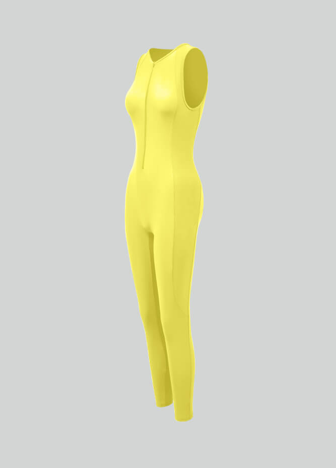 Spandex Sleeveless Zip Up Front Unitard Jumpsuit