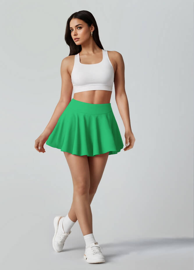 Versatile Stretchy Flared Tennis Skirt Built-in Shorts With Pockets
