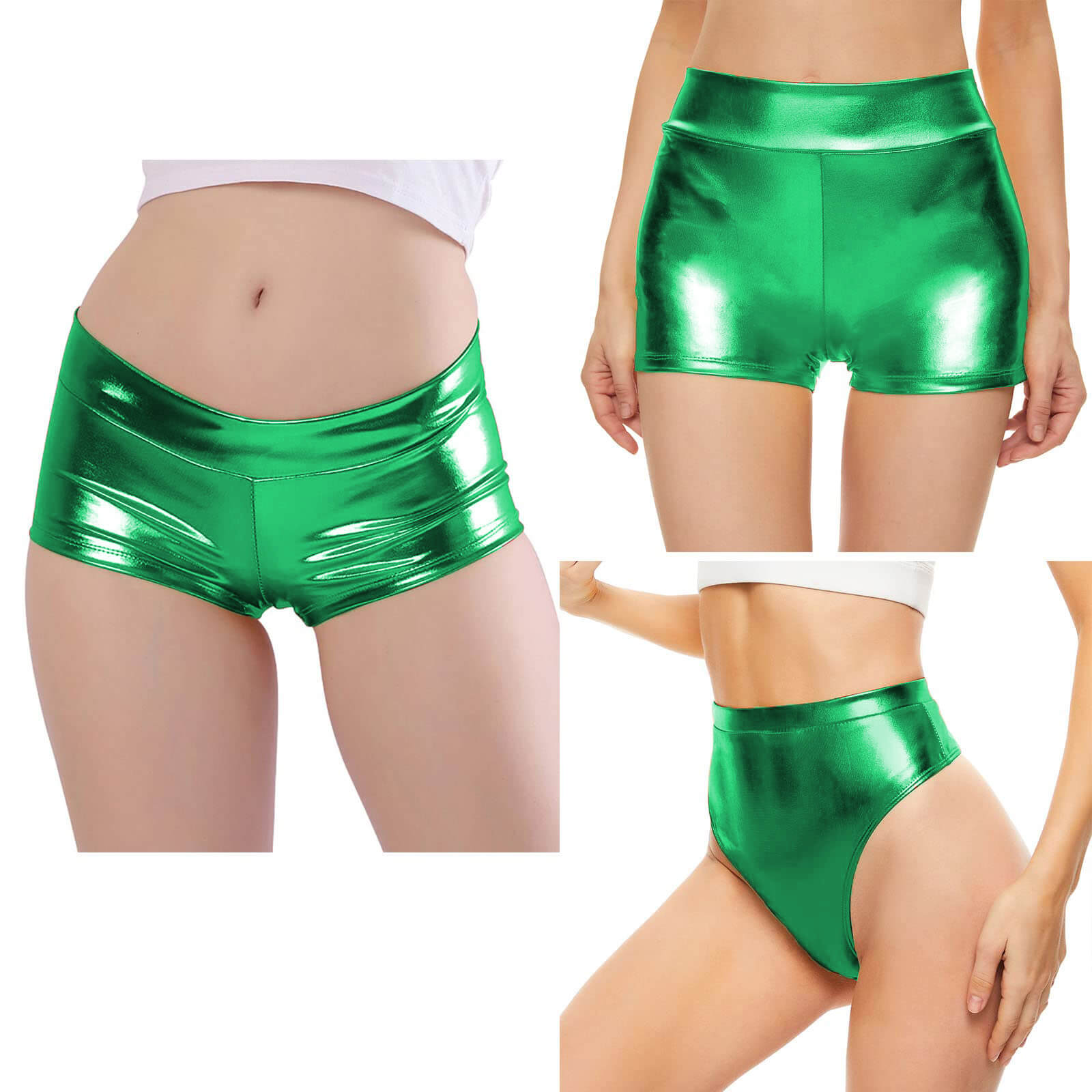 Womens 3 Pack Shiny Metallic Rave Booty Shorts