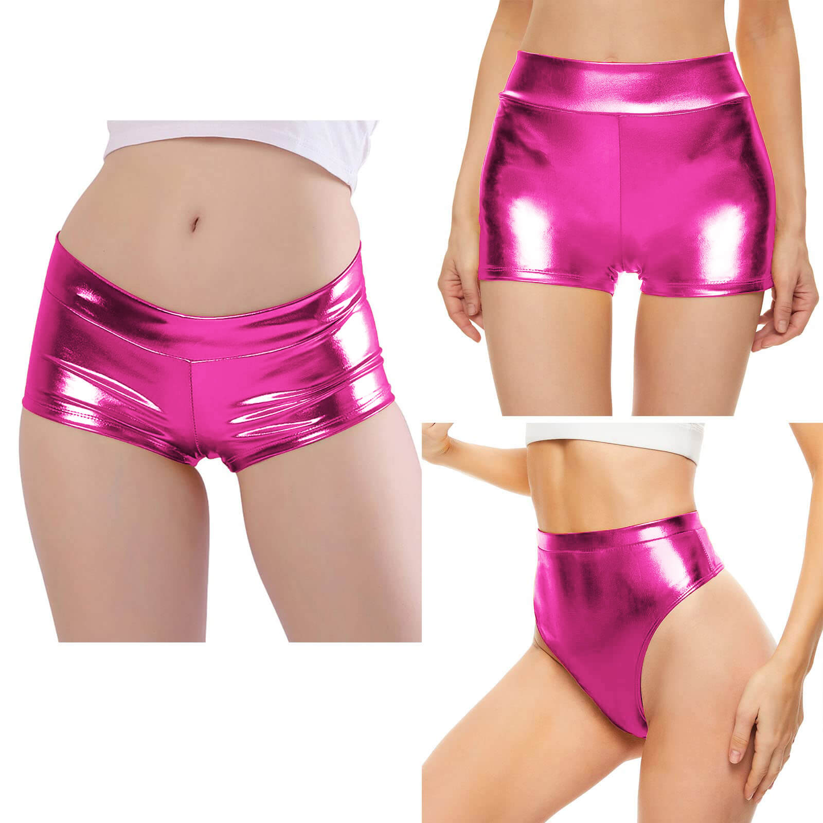 Womens 3 Pack Shiny Metallic Rave Booty Shorts