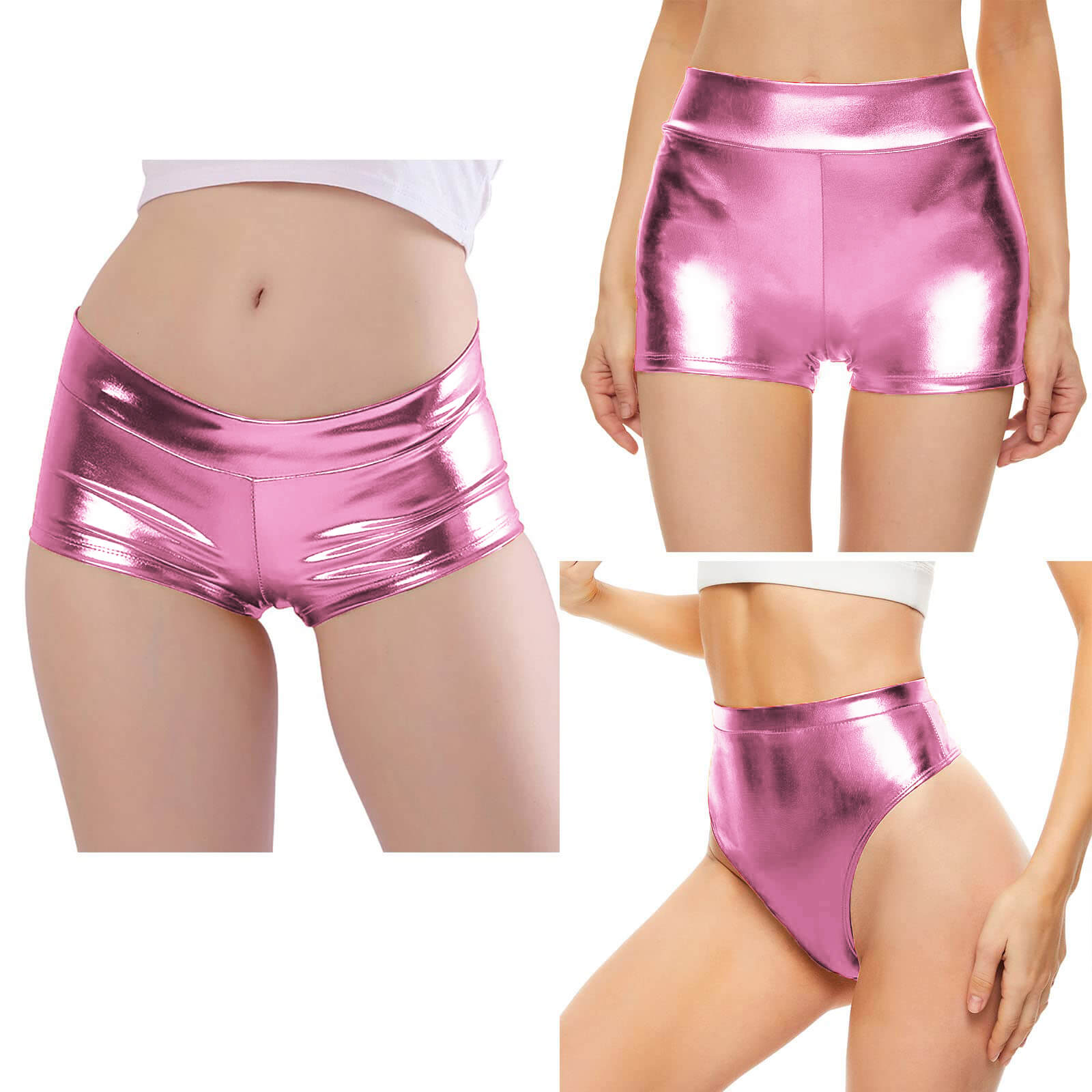 Womens 3 Pack Shiny Metallic Rave Booty Shorts