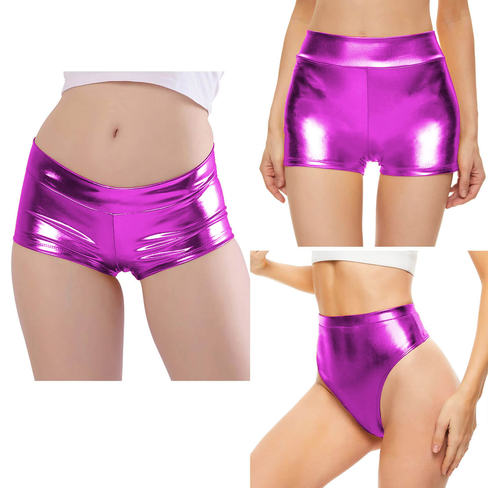 Womens 3 Pack Shiny Metallic Rave Booty Shorts
