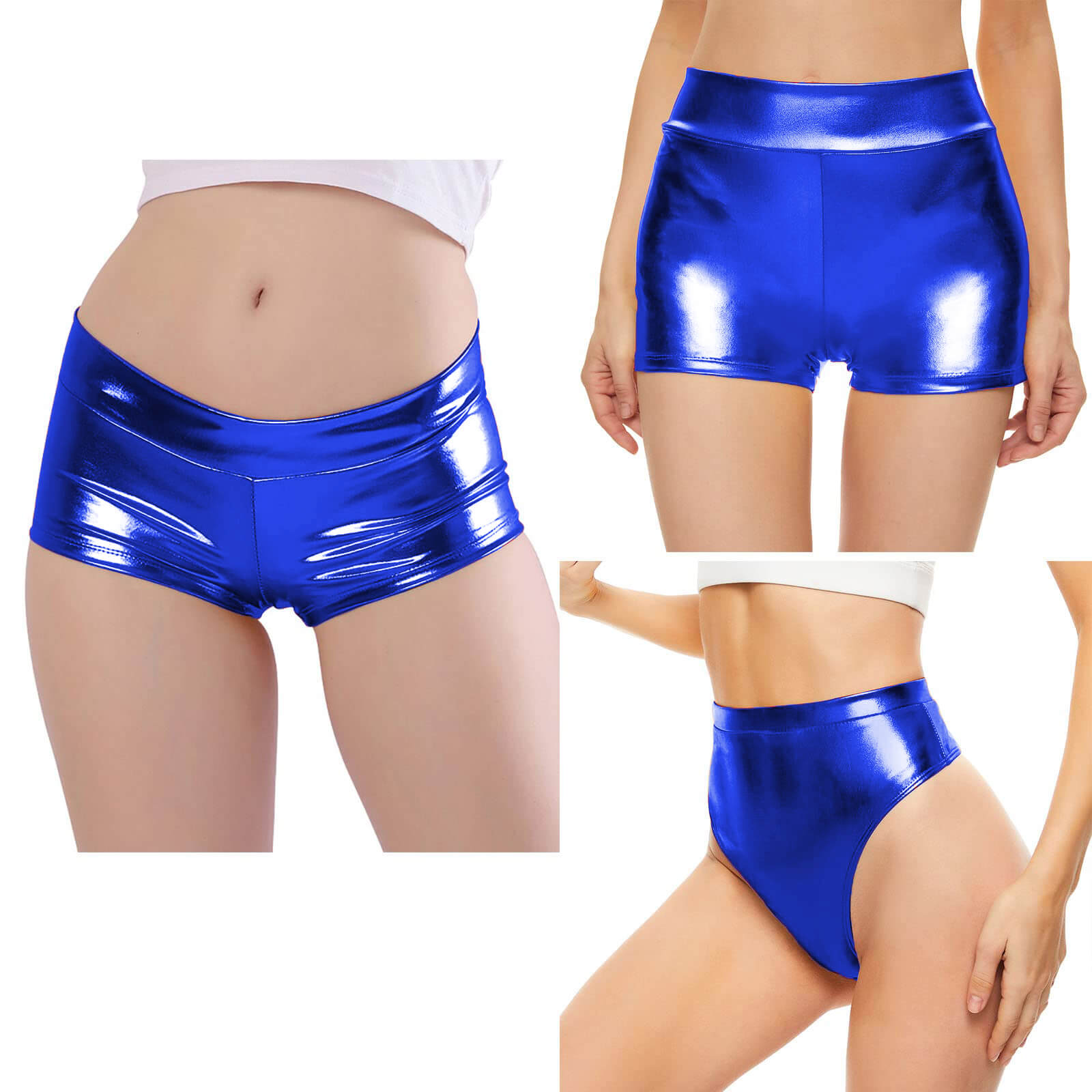 Womens 3 Pack Shiny Metallic Rave Booty Shorts