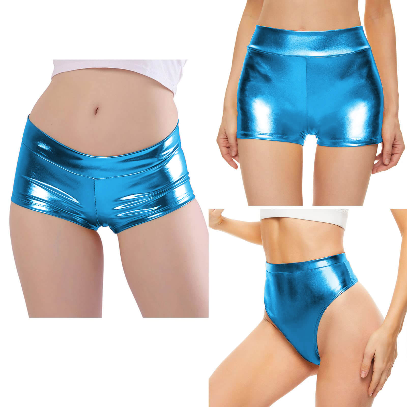 Womens 3 Pack Shiny Metallic Rave Booty Shorts