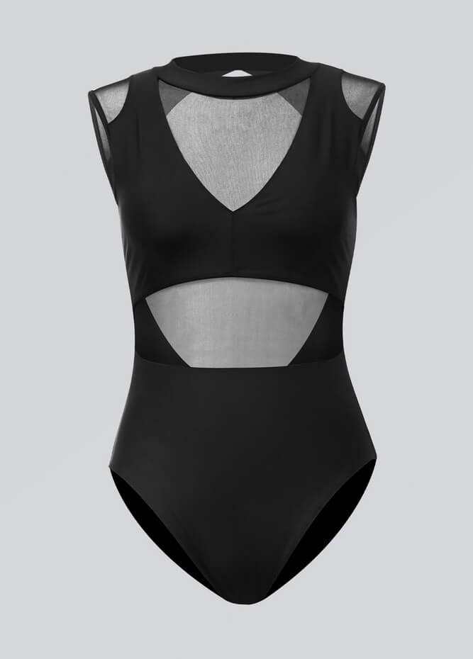 Womens Cut-Out Sheer Mesh Bodysuit