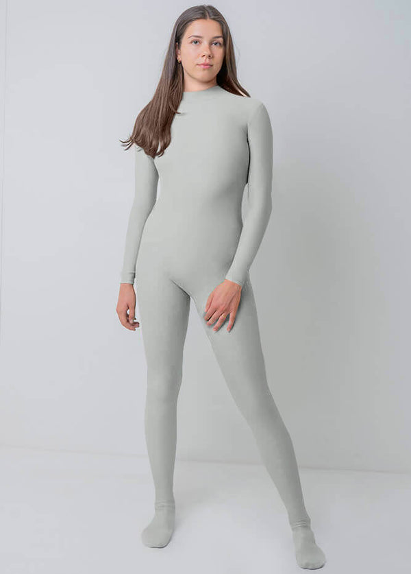 Womens Full Bodysuit One Piece Footed Unitard - Gray