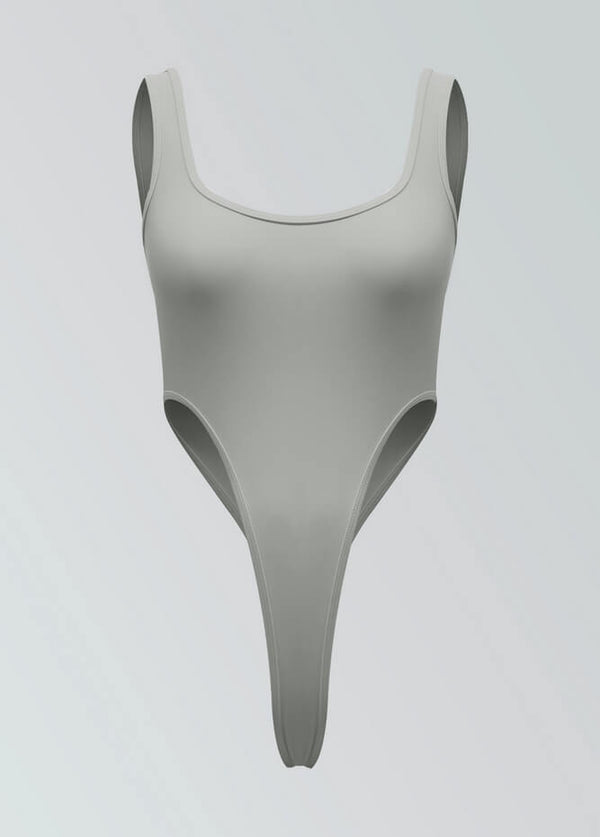 Womens Sexy High Cut Thong Square Neck Leotard - Gray