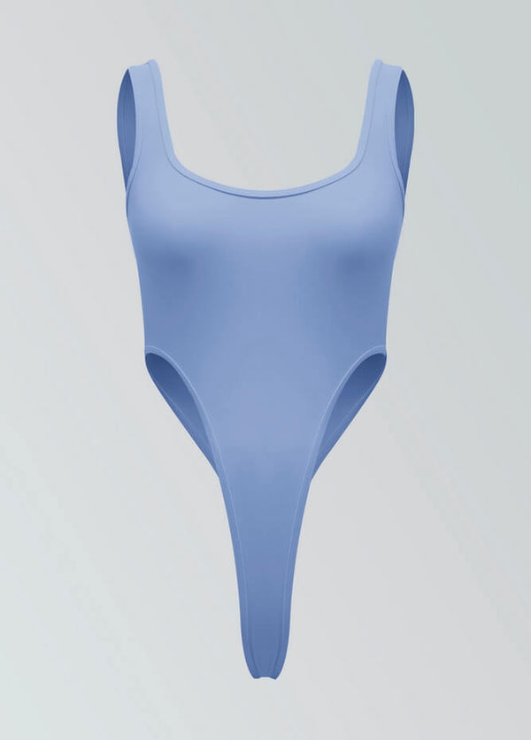 Womens Sexy High Cut Thong Square Neck Leotard - Light Blue