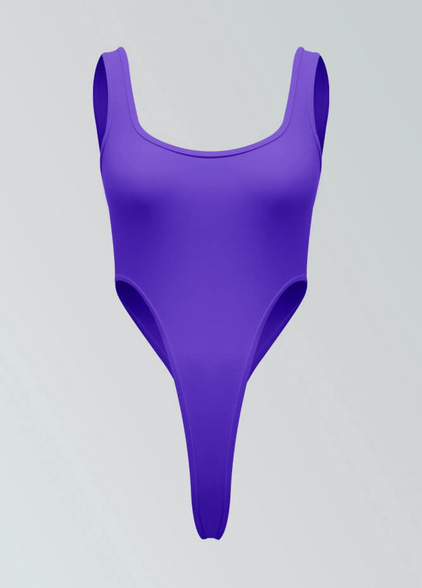 Womens Sexy High Cut Thong Square Neck Leotard - Purple