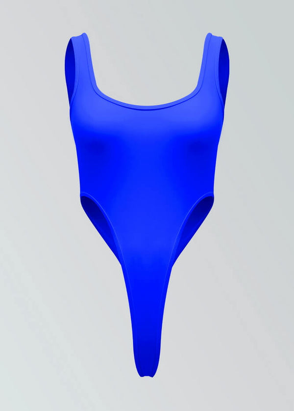 Womens Sexy High Cut Thong Square Neck Leotard - Royal Blue