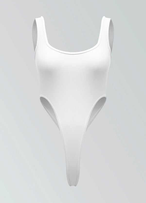 Womens Sexy High Cut Thong Square Neck Leotard - White