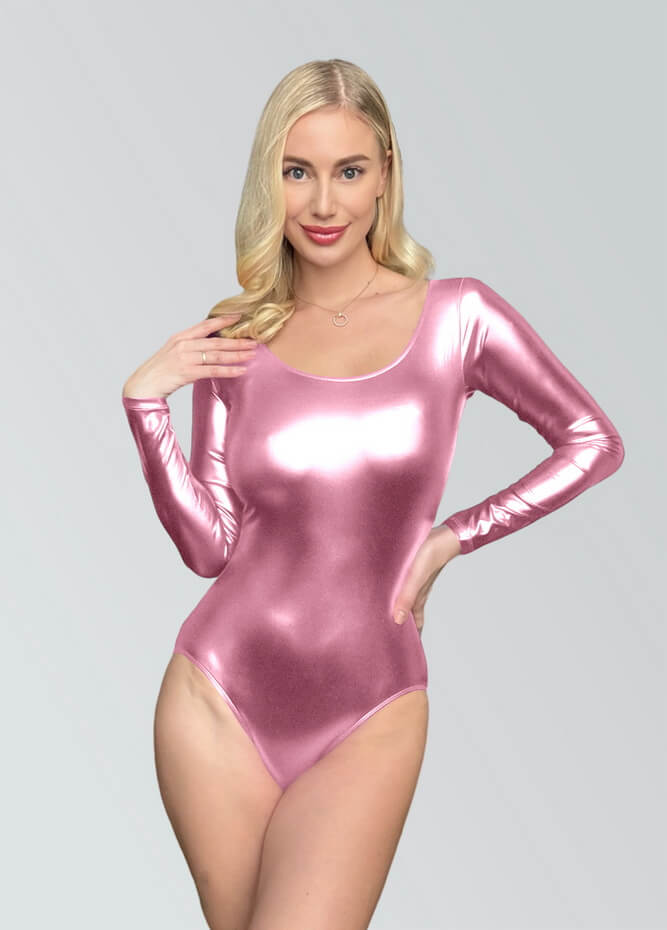 Womens Long Sleeve Shiny Metallic Leotard