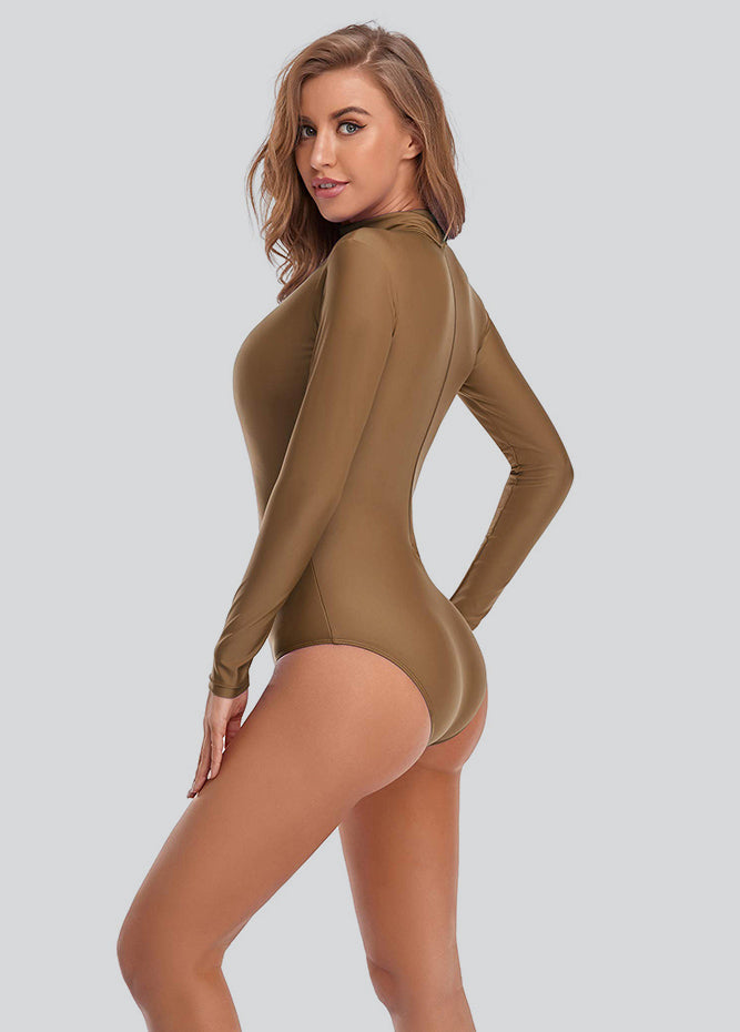 Womens Long Sleeve Turtleneck Back Zipper Leotard