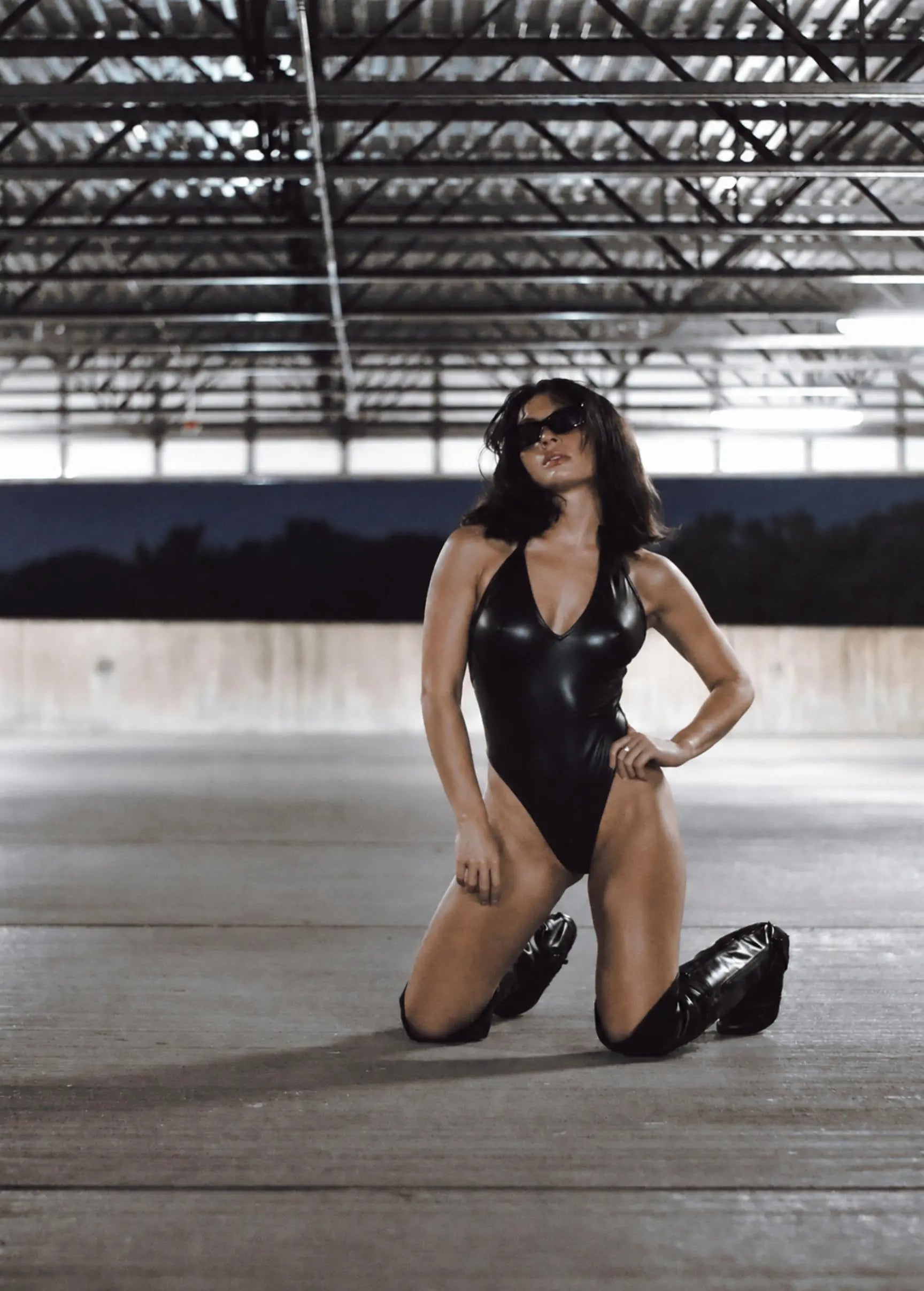 Womens Metallic Halter V-Neck Thong Leotard