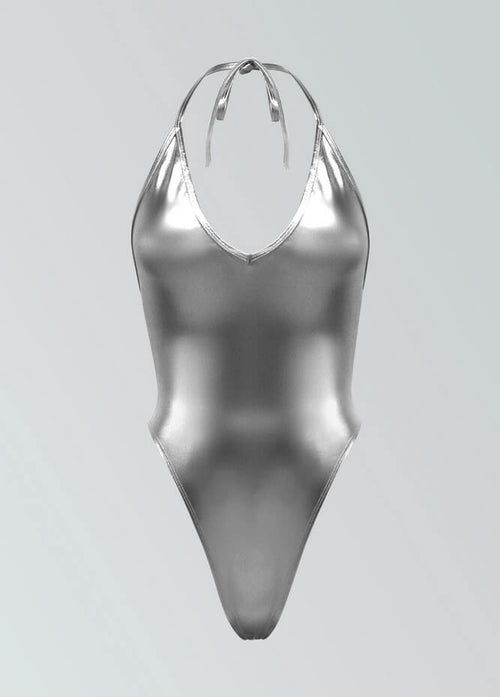 Custom Inked Vneck Halter Binding Leotard - Velvet main image 0