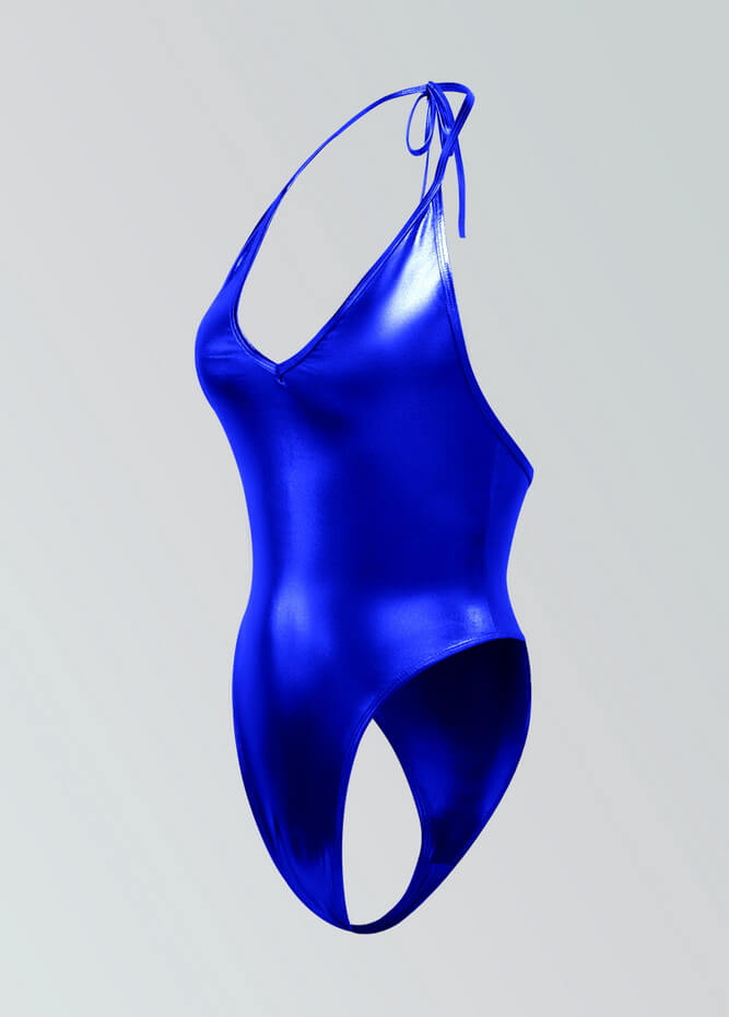 Womens Metallic Halter V-Neck Thong Leotard