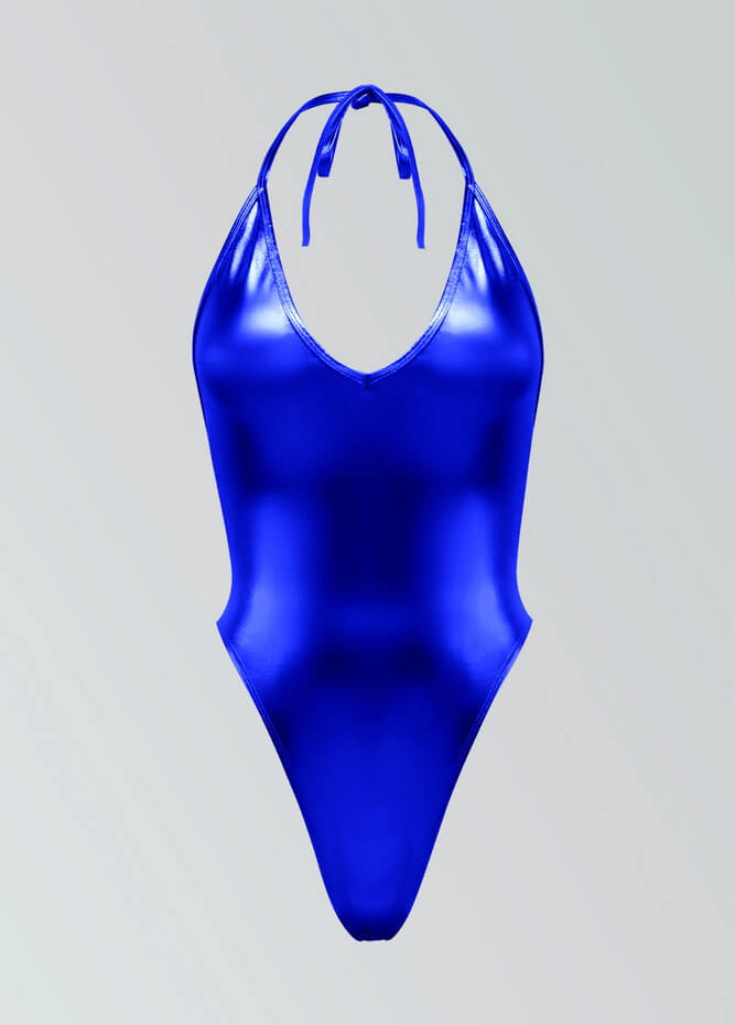 Womens Metallic Halter V-Neck Thong Leotard