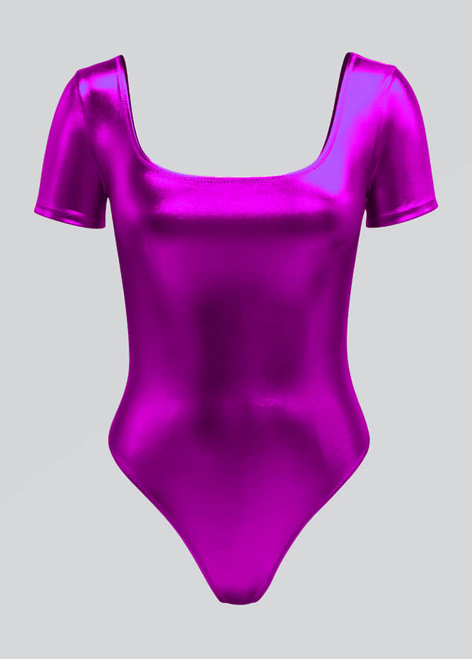 Womens Metallic Short Sleeve Thong Leotard