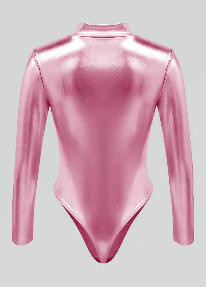 Womens Metallic Zip Front Thong Leotard