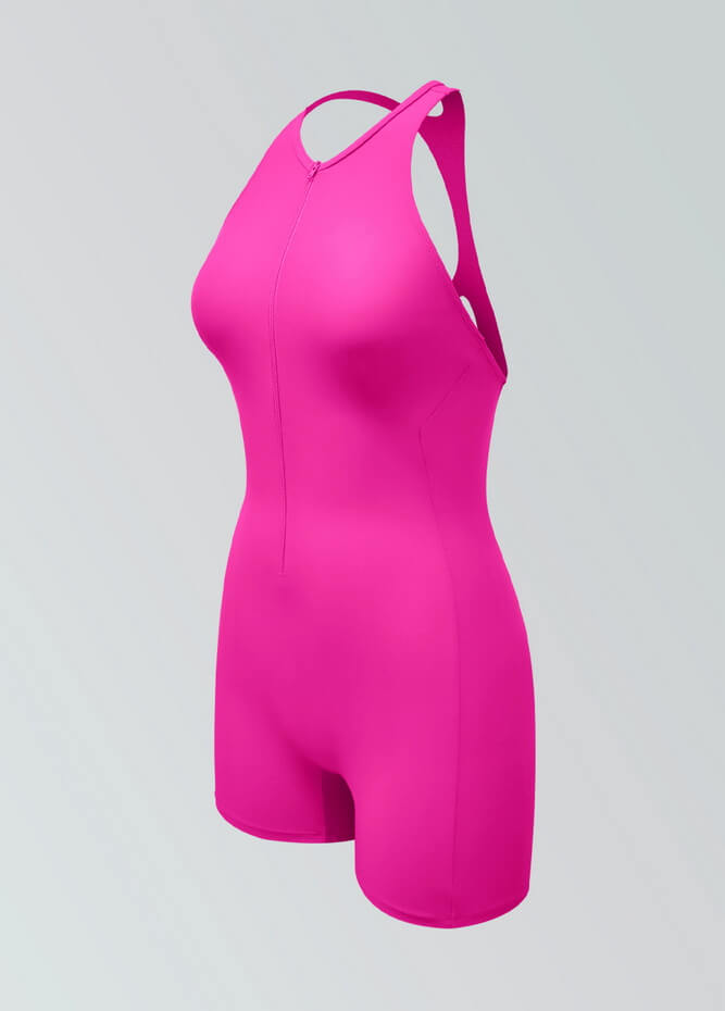 Womens Racer Back Zipper Front Romper