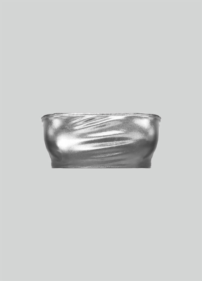 Womens Shiny Metallic Bandeau Top with Bra