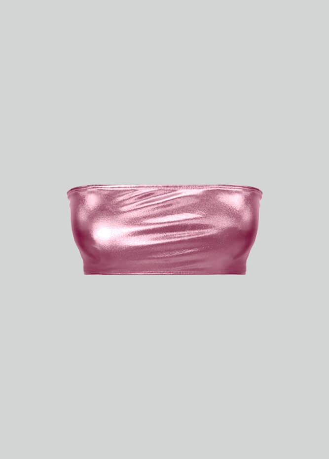 Womens Shiny Metallic Bandeau Top with Bra