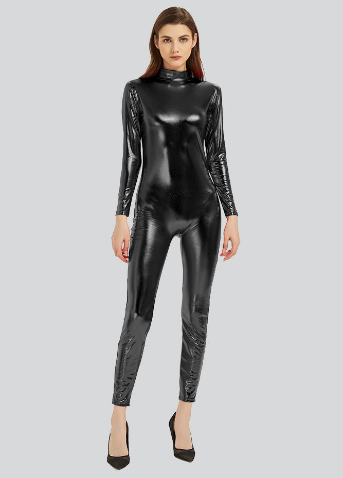 Womens Shiny Metallic Unitard Catsuit