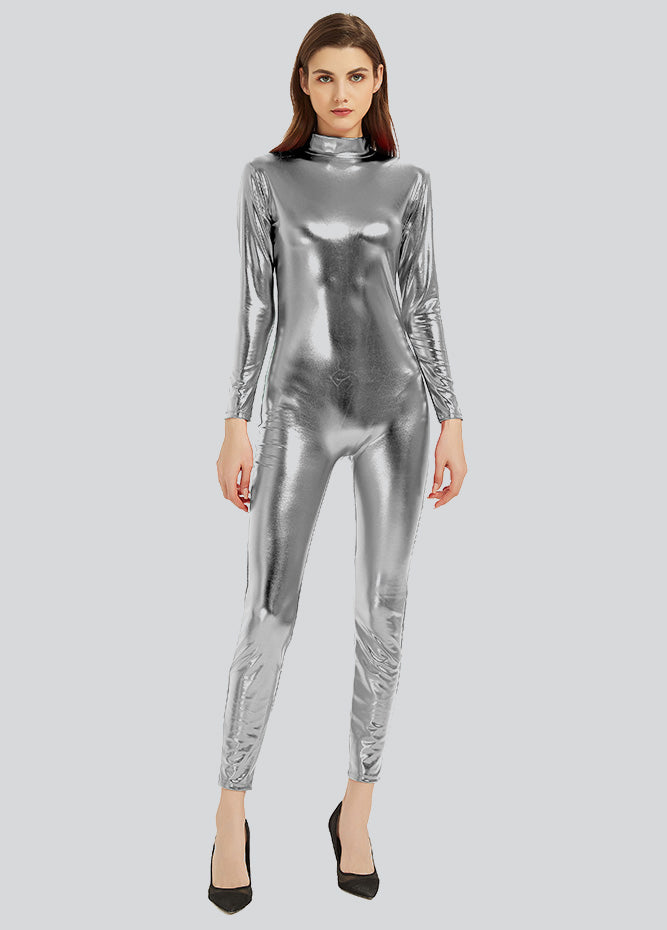 Womens Shiny Metallic Unitard Catsuit