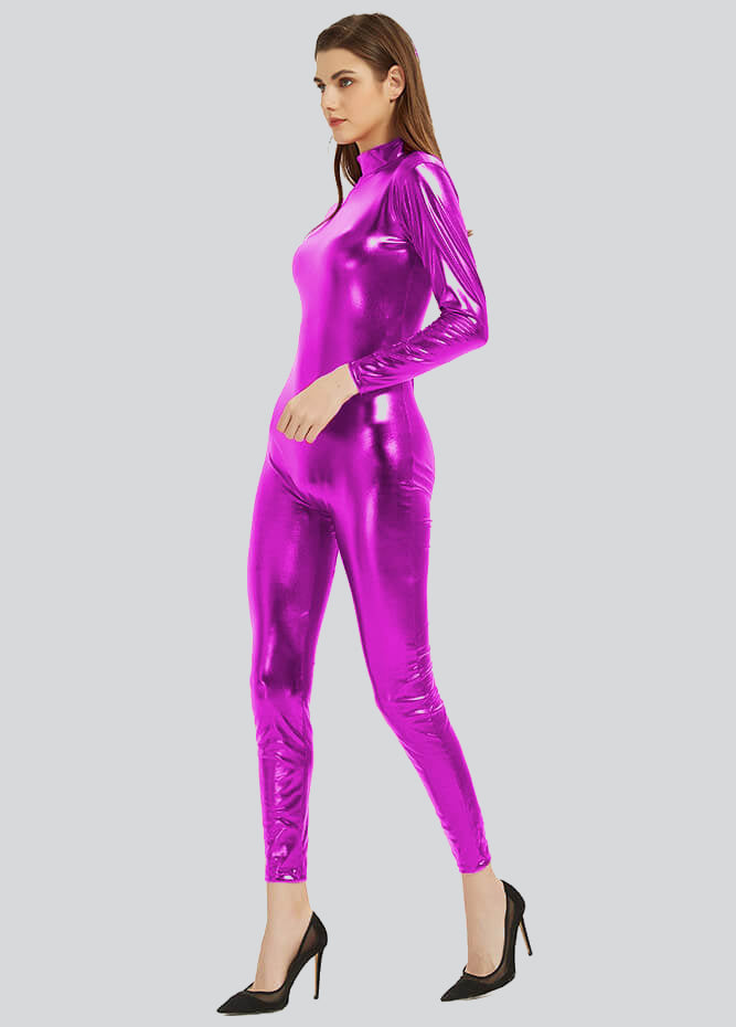 Womens Shiny Metallic Unitard Catsuit
