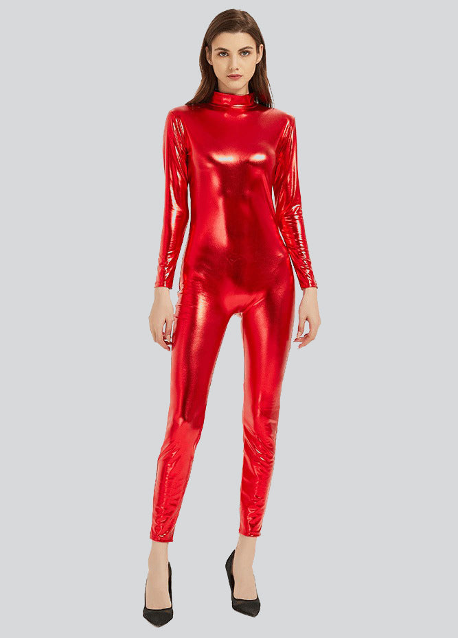 Womens Shiny Metallic Unitard Catsuit