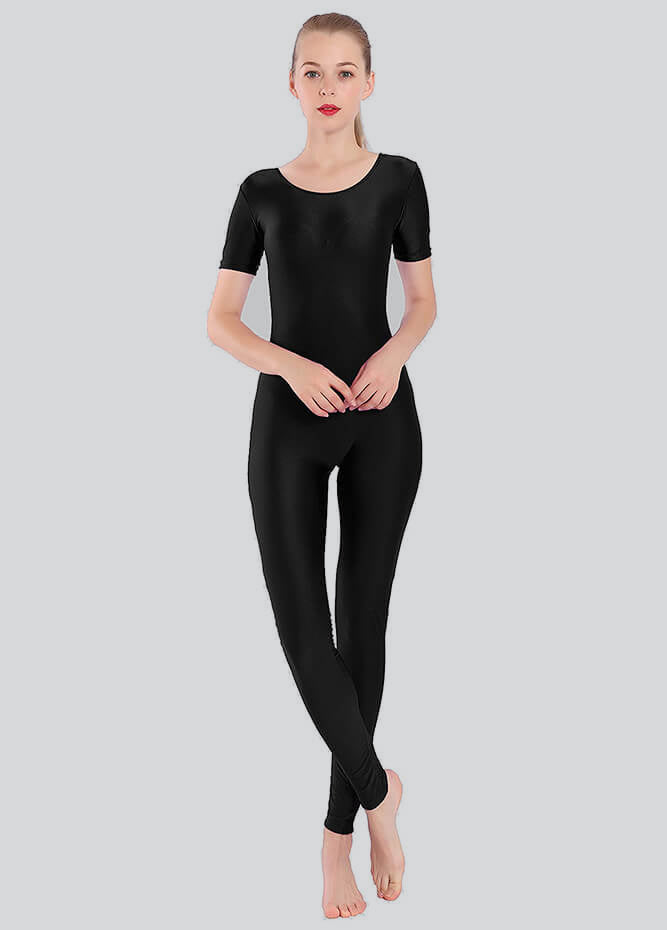 Short Sleeve Round Neck Spandex Unitard