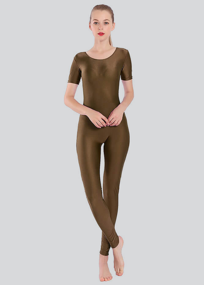 Short Sleeve Round Neck Spandex Unitard