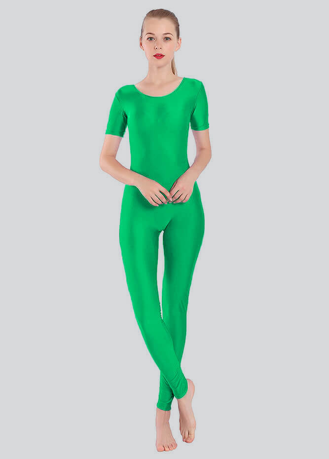 Short Sleeve Round Neck Spandex Unitard